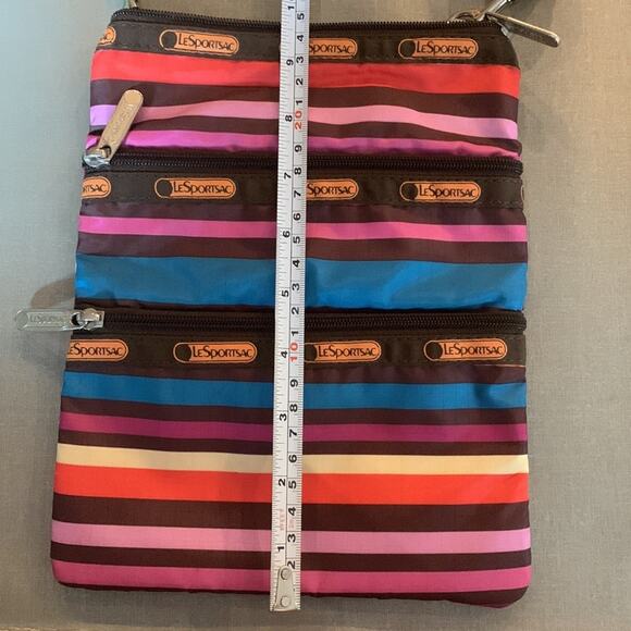 LeSportsac Crossbody Bag Multicolor Stripes Zippered Pockets - Picture 7 of 7